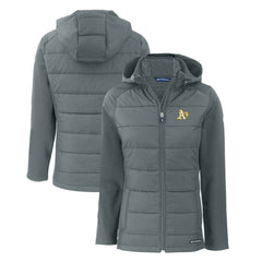 Athletics Cutter & Buck Women's Evoke Hybrid Eco Softshell Recycled Full-Zip Hoodie Jacket - Steel - MLB Online