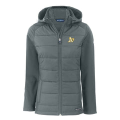 Athletics Cutter & Buck Women's Evoke Hybrid Eco Softshell Recycled Full-Zip Hoodie Jacket - Steel - MLB Online