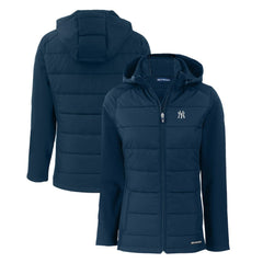New York Yankees Cutter & Buck Women's Evoke Hybrid Eco Softshell Recycled Full-Zip Hoodie Jacket - Navy - MLB Sale