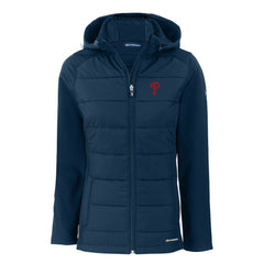 Philadelphia Phillies Cutter & Buck Women's Evoke Hybrid Eco Softshell Recycled Full-Zip Hoodie Jacket - Navy - MLB on Sale
