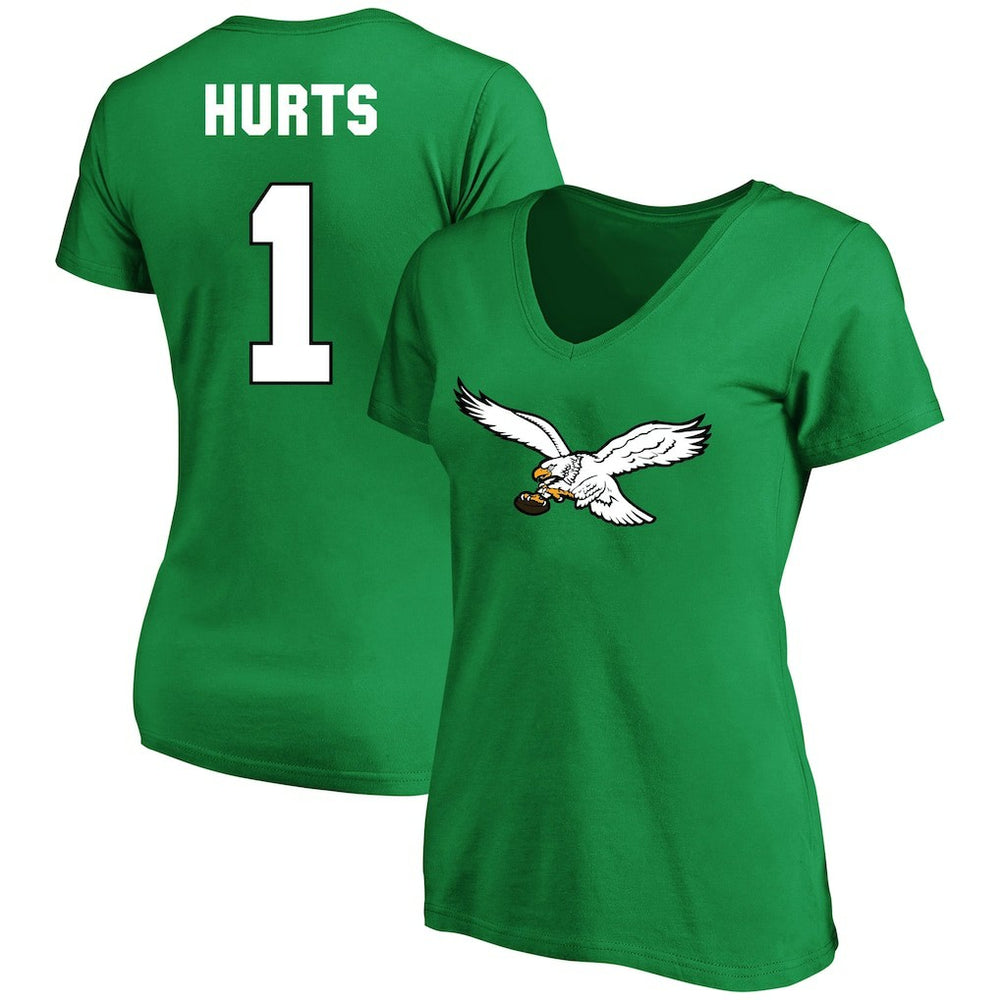 Jalen Hurts Philadelphia Eagles Women's Plus Size Fair Catch Name & Number Scoop Neck T-Shirt Kelly Green