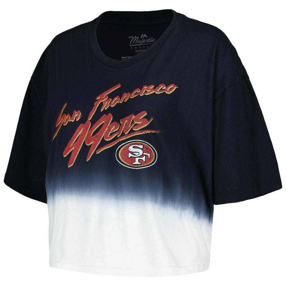 Christian McCaffrey San Francisco 49ers Majestic Threads Women's Dip-Dye Player Name & Number Crop Top Black/White