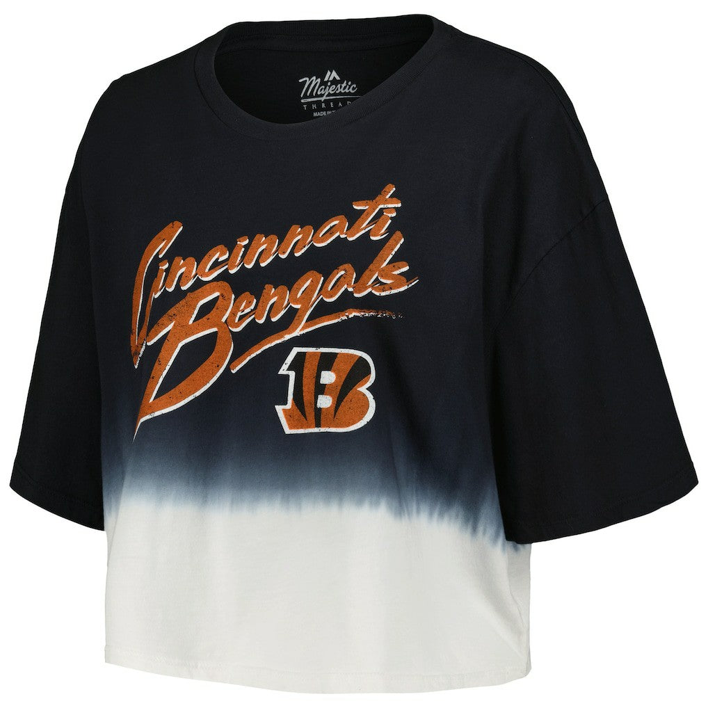 Joe Burrow Cincinnati Bengals Majestic Threads Women's Dip-Dye Player Name & Number Crop Top Black/White