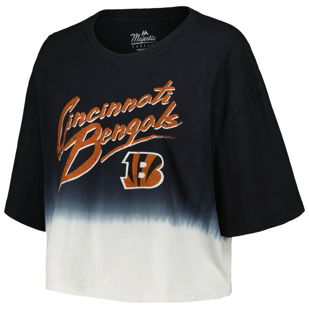 Joe Burrow Cincinnati Bengals Majestic Threads Women's Dip-Dye Player Name & Number Crop Top Black/White