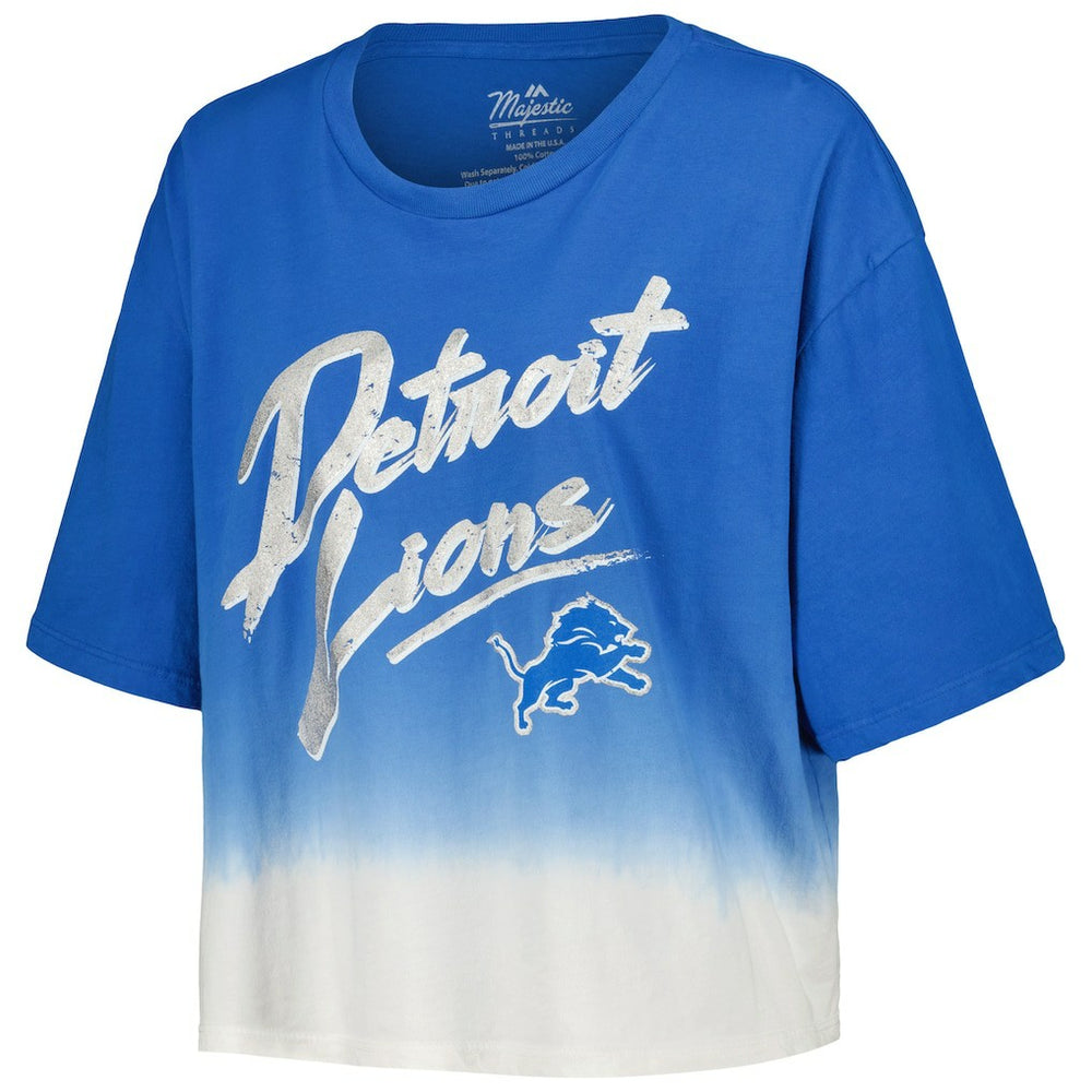 Aidan Hutchinson Detroit Lions Majestic Threads Women's Dip-Dye Player Name & Number Crop Top Blue/White