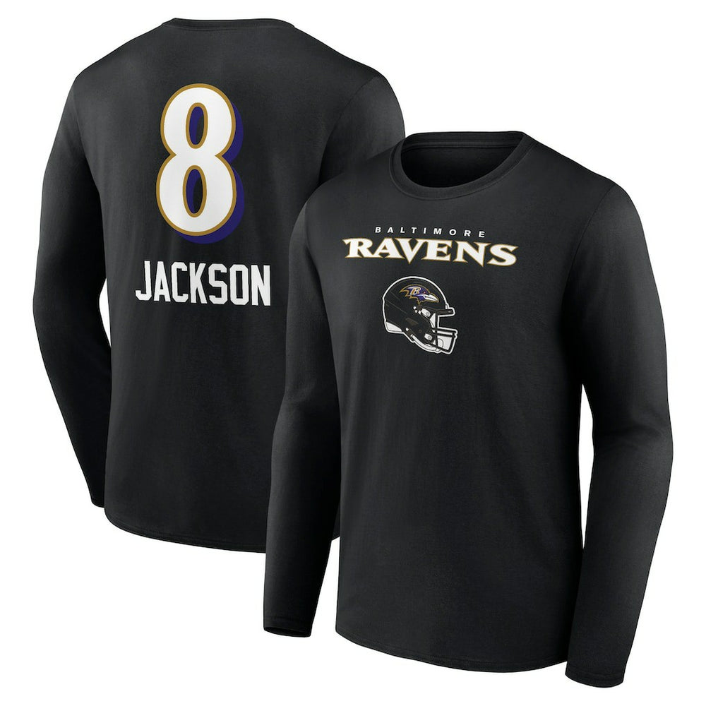 Lamar Jackson Baltimore Ravens Team Wordmark Long Sleeve T-Shirt Black