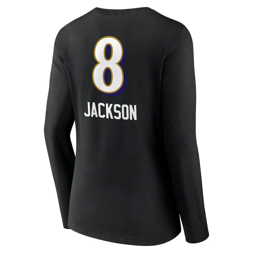 Lamar Jackson Baltimore Ravens Women's Team Wordmark Long Sleeve V-Neck T-Shirt Black