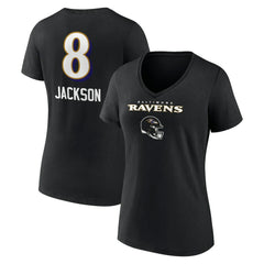 Lamar Jackson Baltimore Ravens Women's Team Wordmark Name & Number V-Neck T-Shirt Black