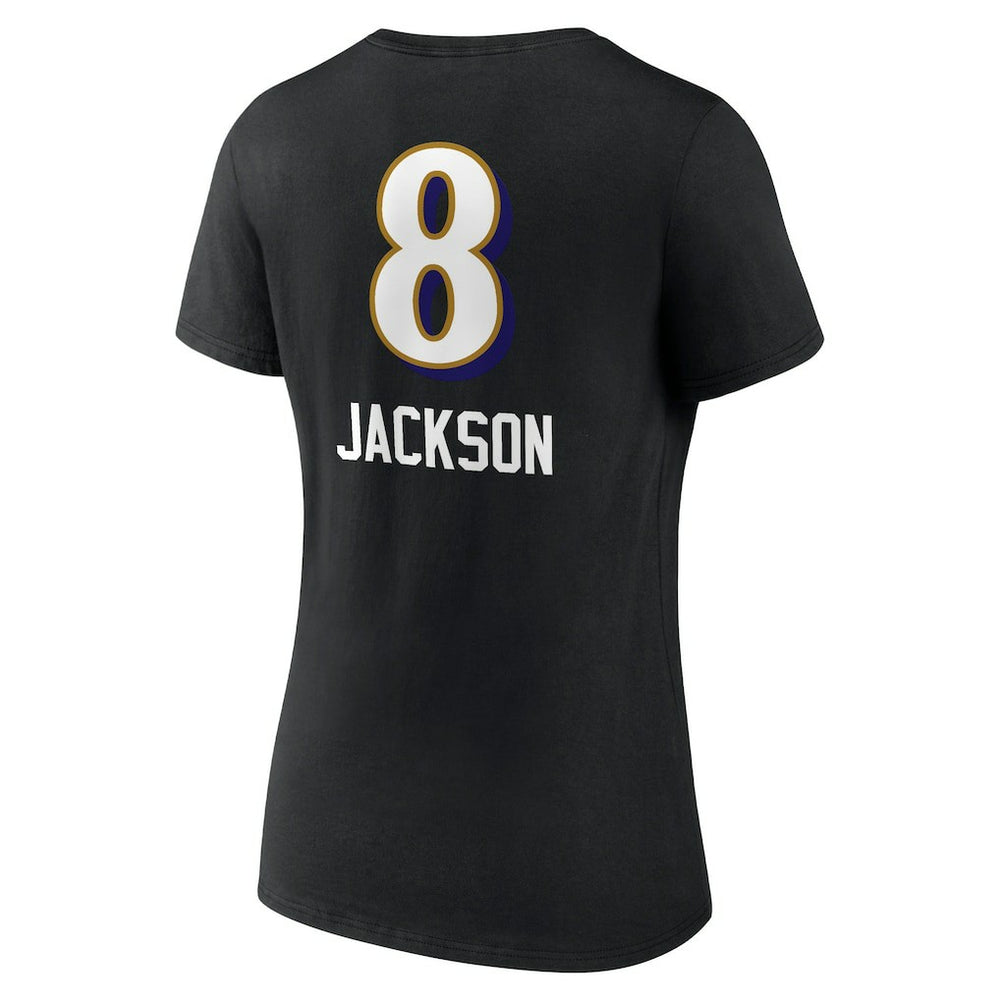 Lamar Jackson Baltimore Ravens Women's Team Wordmark Name & Number V-Neck T-Shirt Black
