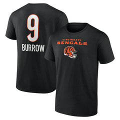 Joe Burrow Cincinnati Bengals Team Wordmark Name & Number T-Shirt Black