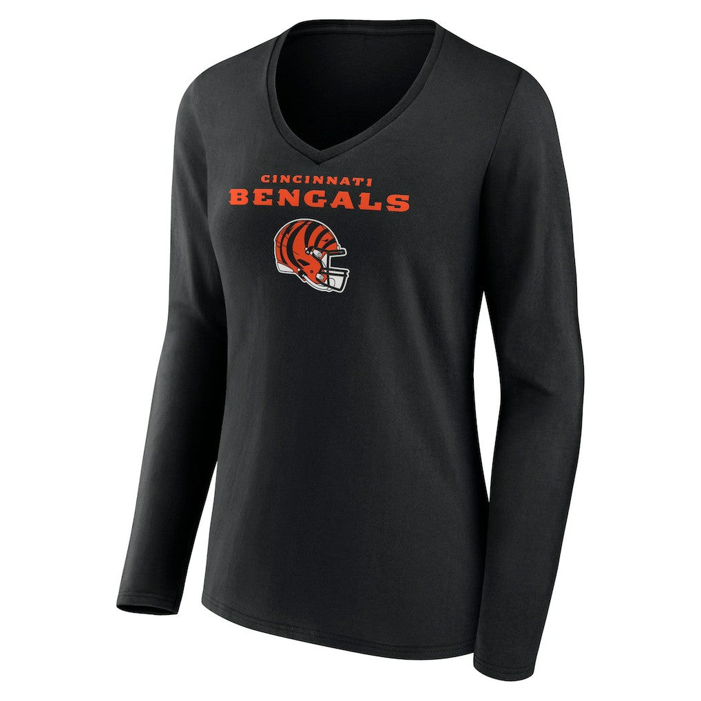 Joe Burrow Cincinnati Bengals Women's Team Wordmark Long Sleeve V-Neck T-Shirt Black