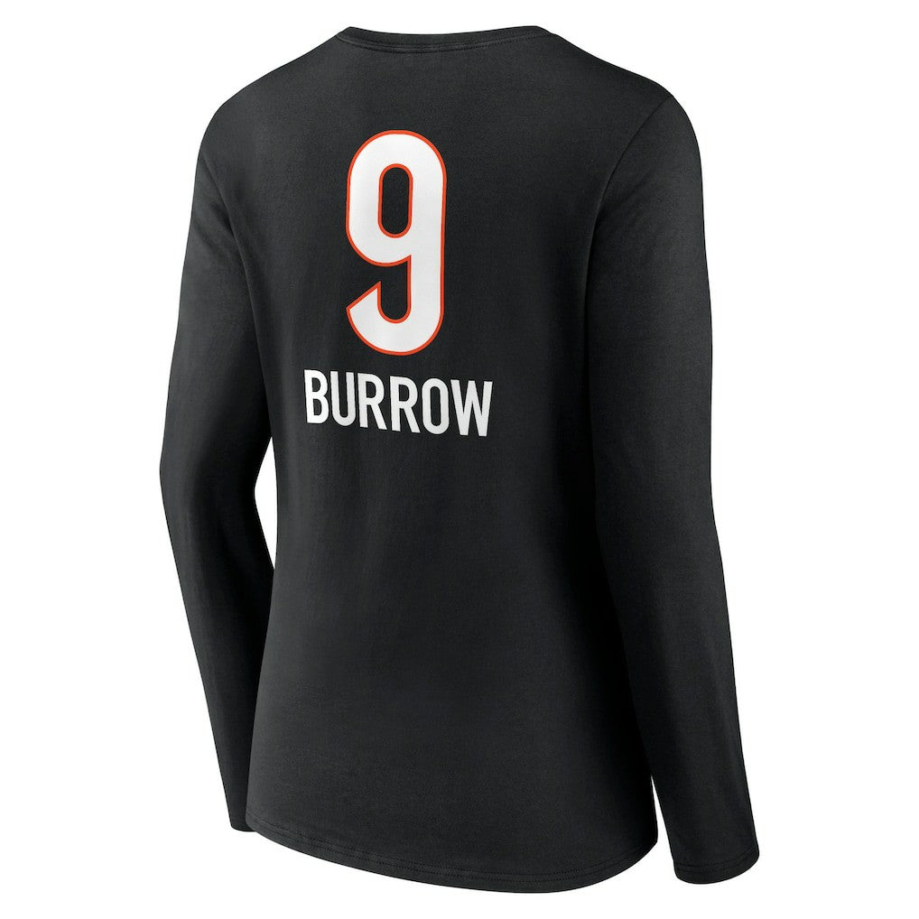 Joe Burrow Cincinnati Bengals Women's Team Wordmark Long Sleeve V-Neck T-Shirt Black