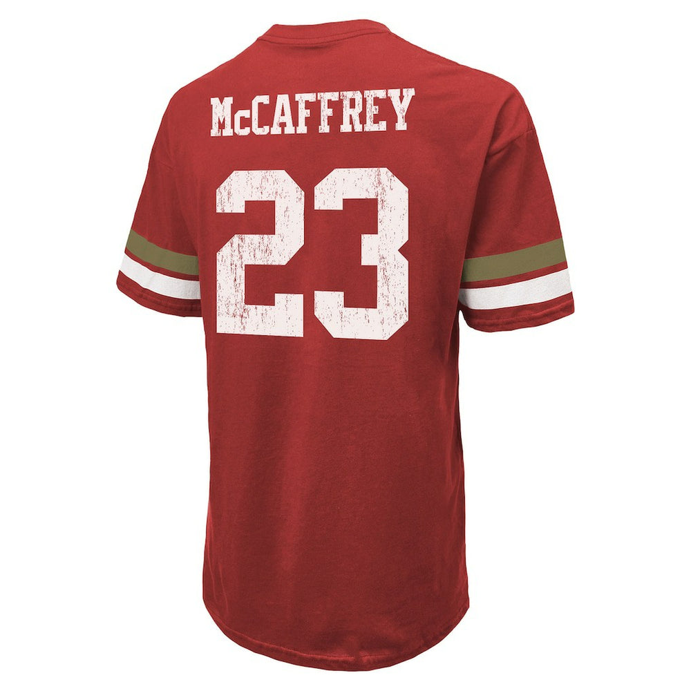 Christian McCaffrey San Francisco 49ers Majestic Threads Name & Number Oversized Fit T-Shirt Scarlet