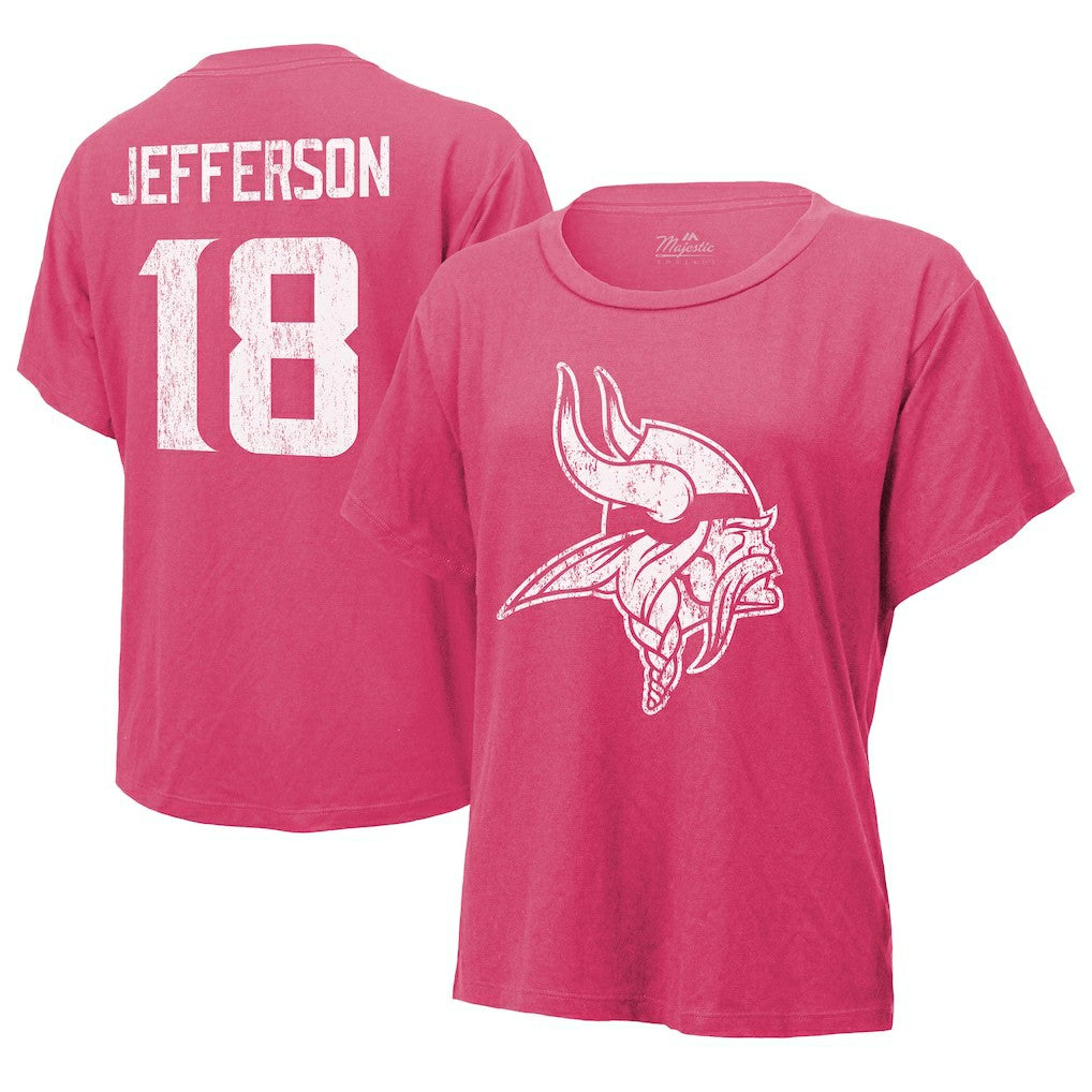 Justin Jefferson Minnesota Vikings Majestic Threads Women's Name & Number T-Shirt Pink