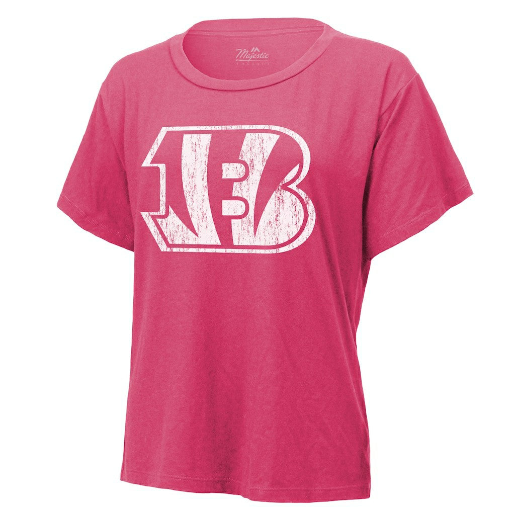 Joe Burrow Cincinnati Bengals Majestic Threads Women's Name & Number T-Shirt Pink