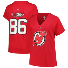 Jack Hughes New Jersey Devils Fanatics Women's Plus Size Name & Number T-Shirt - Red - NHL 200472722