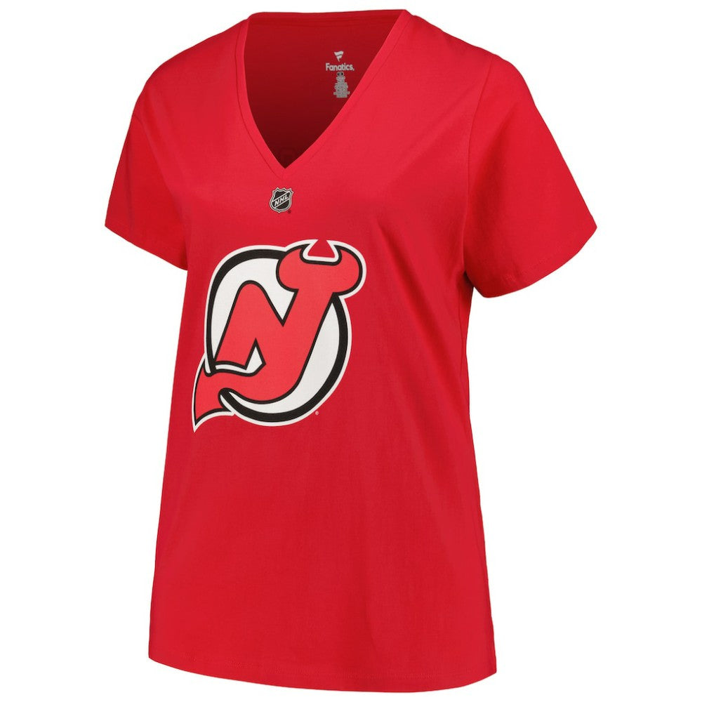 Jack Hughes New Jersey Devils Fanatics Women's Plus Size Name & Number T-Shirt - Red - NHL 200472722