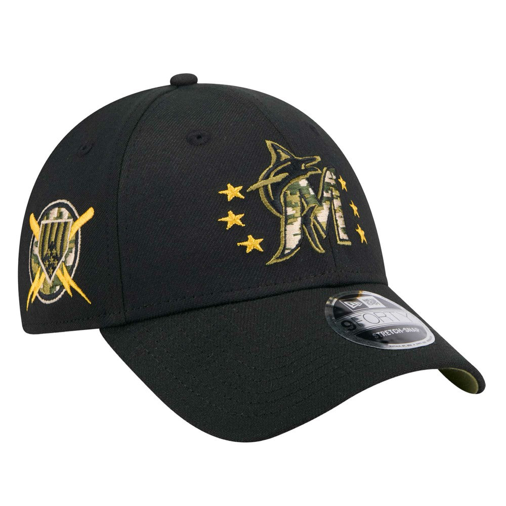 Miami Marlins New Era 2024 Armed Forces Day 9FORTY Adjustable Hat - Black - New Era Discount