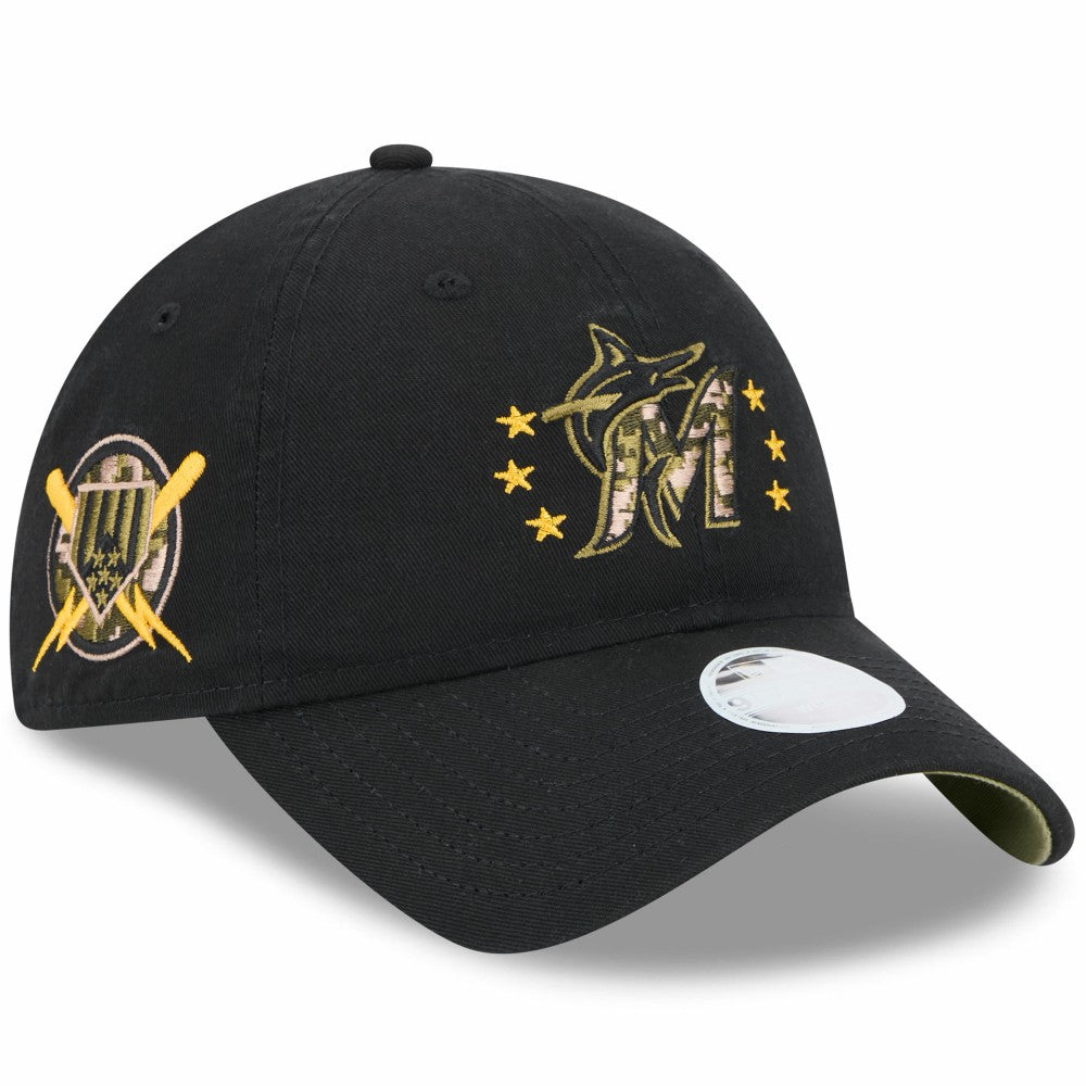Miami Marlins New Era Women's 2024 Armed Forces Day 9TWENTY Adjustable Hat - Black - New Era Lifestyle