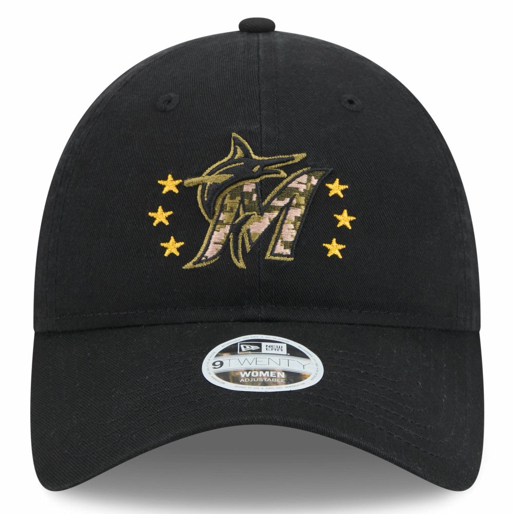 Miami Marlins New Era Women's 2024 Armed Forces Day 9TWENTY Adjustable Hat - Black - New Era Lifestyle