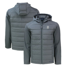 Detroit Tigers Cutter & Buck Big & Tall Evoke Hybrid Eco Softshell Recycled Full-Zip Hoodie - Gray - MLB Lifestyle