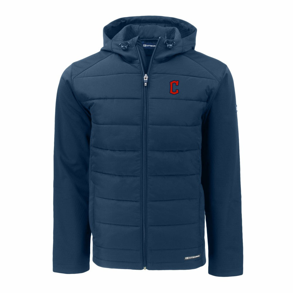 Cleveland Guardians Cutter & Buck Evoke Hybrid Eco Softshell Recycled Full-Zip Hoodie - Navy - MLB on Sale