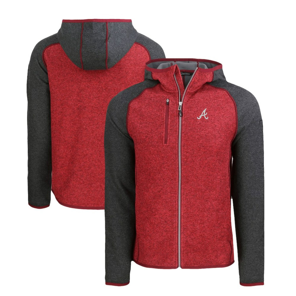 Atlanta Braves Cutter & Buck Mainsail Full-Zip Hooded Jacket - Heather Charcoal/Red - MLB Sale