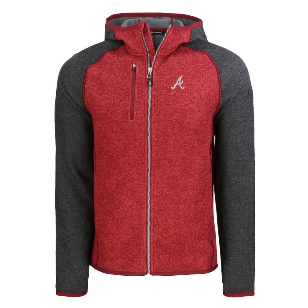 Atlanta Braves Cutter & Buck Mainsail Full-Zip Hooded Jacket - Heather Charcoal/Red - MLB Sale