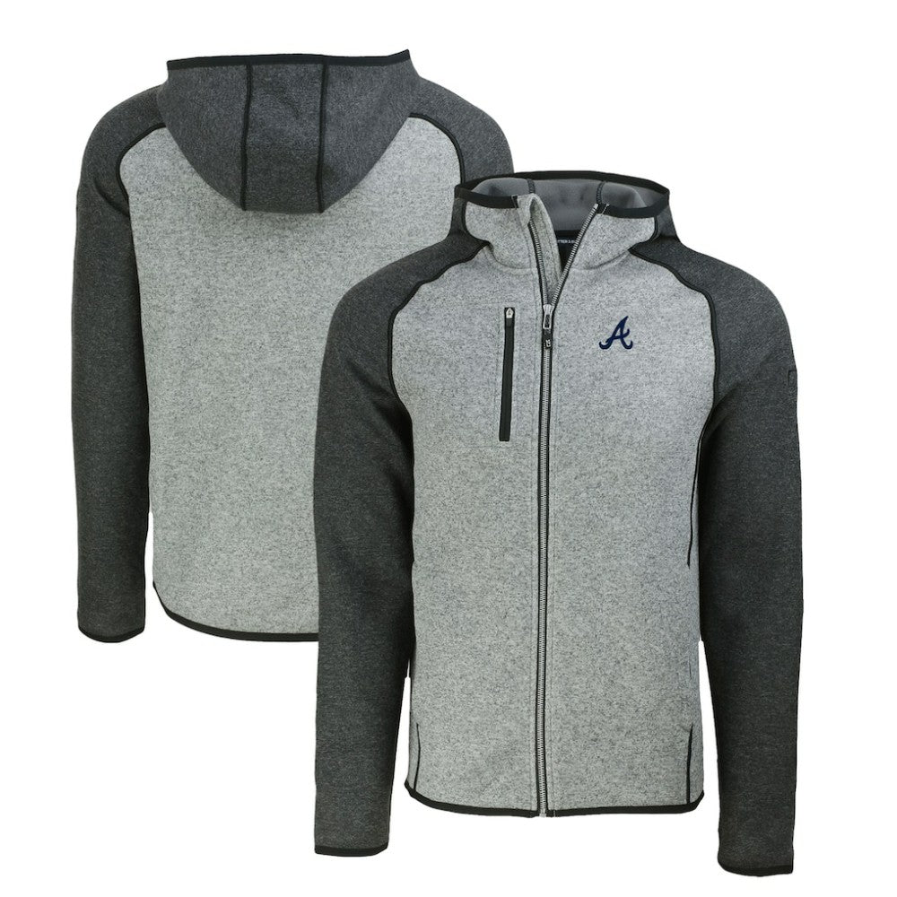 Atlanta Braves Cutter & Buck Mainsail Full-Zip Hooded Jacket - Heather Charcoal/Heather Gray - MLB Sale