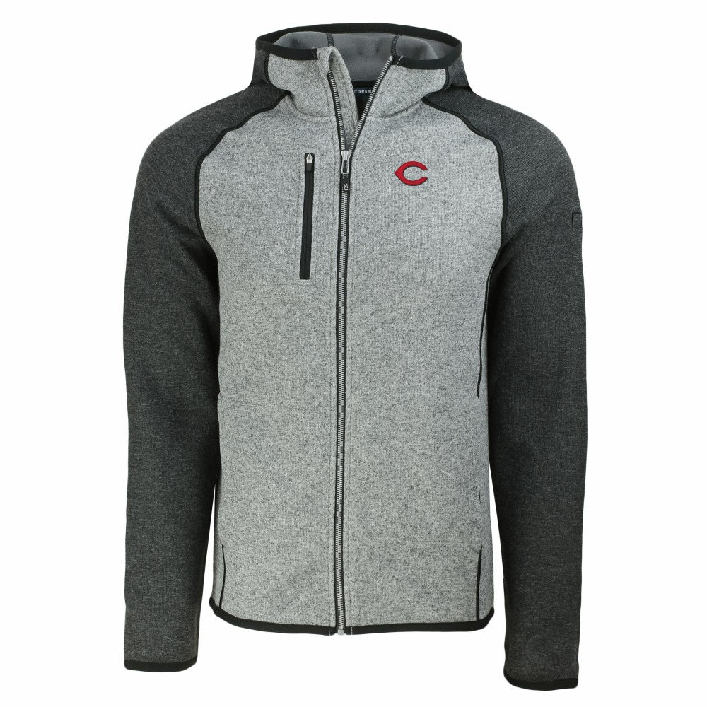 Cincinnati Reds Cutter & Buck Mainsail Full-Zip Hooded Jacket - Heather Charcoal/Heather Gray - MLB Sale