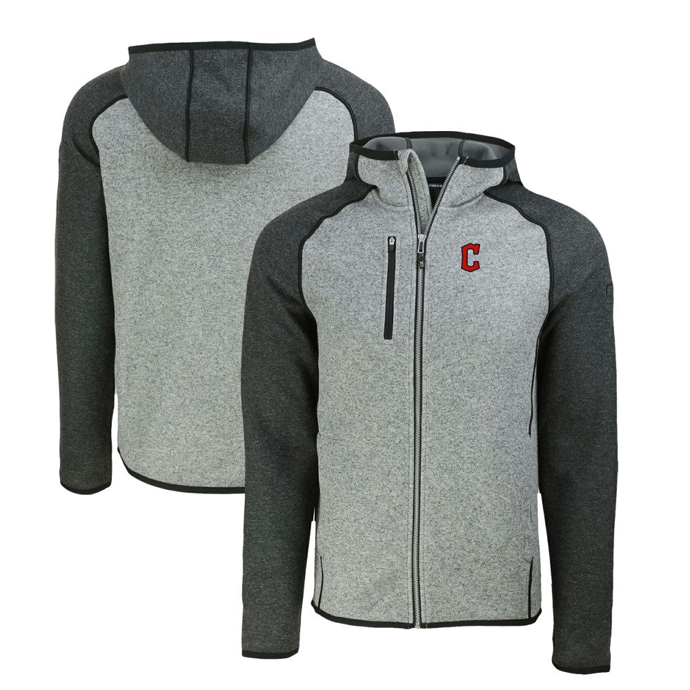 Cleveland Guardians Cutter & Buck Mainsail Full-Zip Hooded Jacket - Heather Charcoal/Heather Gray - MLB Online