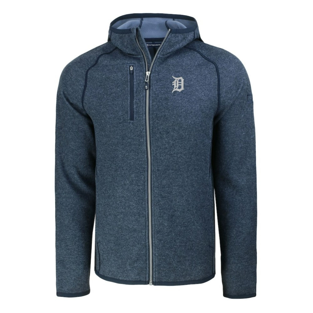 Detroit Tigers Cutter & Buck Mainsail Full-Zip Hooded Jacket - Heather Navy - MLB Lifestyle