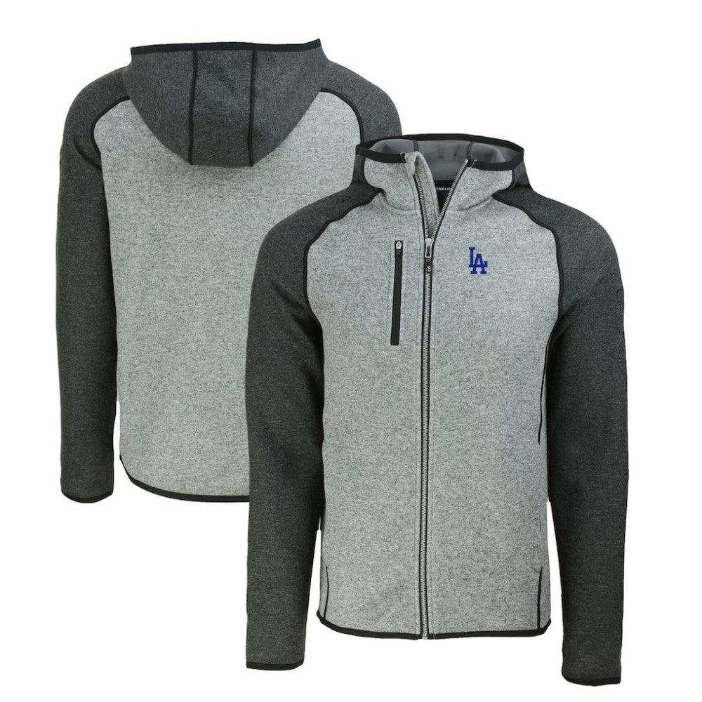 Los Angeles Dodgers Cutter & Buck Mainsail Full-Zip Hooded Jacket - Heather Charcoal/Heather Gray - MLB on Sale