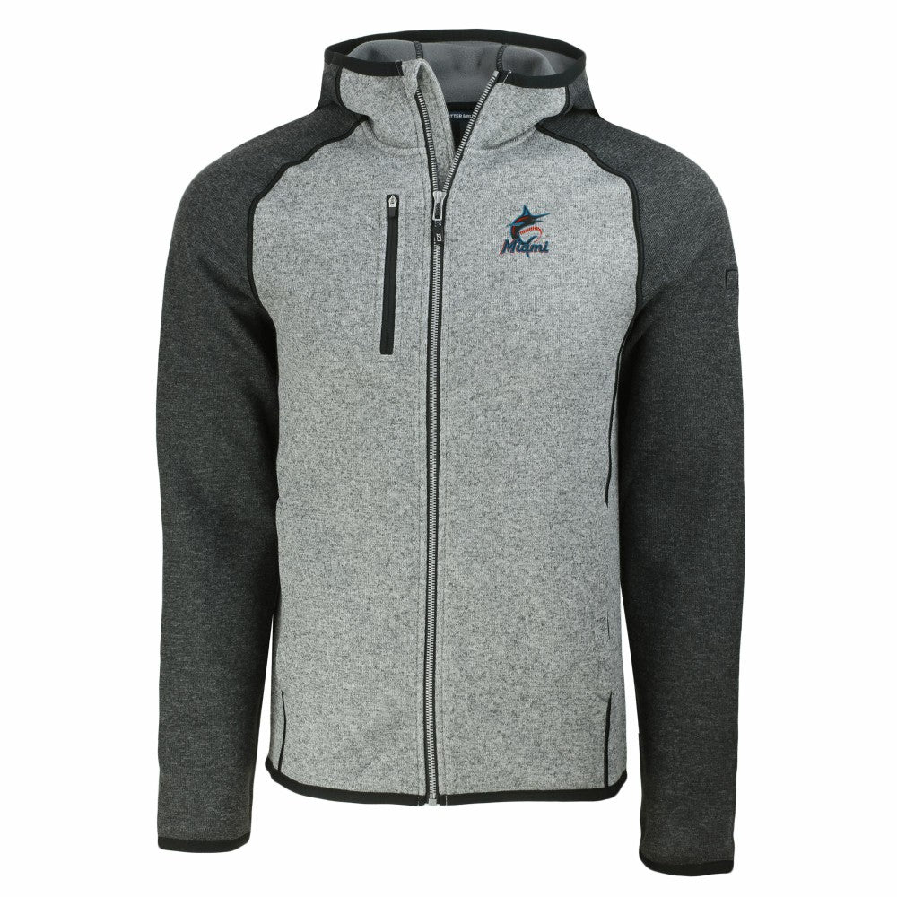 Miami Marlins Cutter & Buck Mainsail Full-Zip Hooded Jacket - Heather Charcoal/Heather Gray - MLB Online
