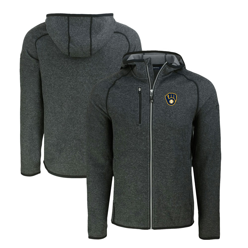 Milwaukee Brewers Cutter & Buck Mainsail Full-Zip Hooded Jacket - Heather Charcoal - MLB Discount