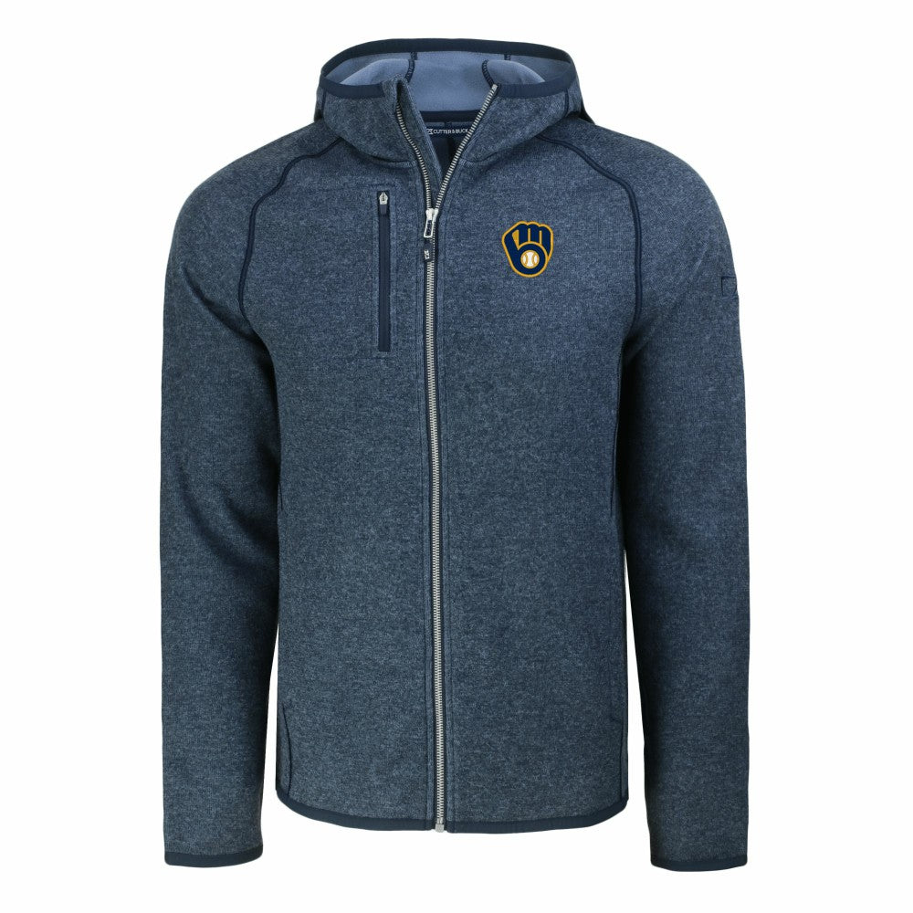Milwaukee Brewers Cutter & Buck Mainsail Full-Zip Hooded Jacket - Heather Navy - MLB Lifestyle