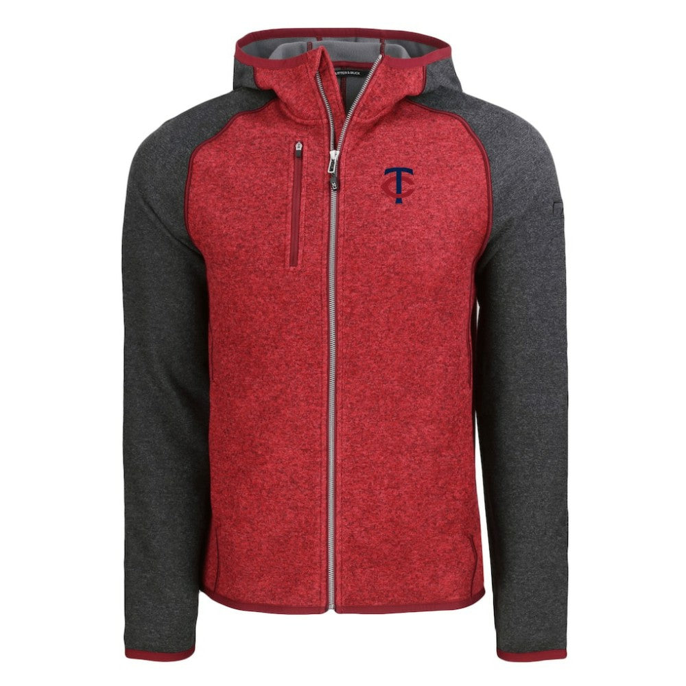 Minnesota Twins Cutter & Buck Mainsail Full-Zip Hooded Jacket - Heather Charcoal/Red - MLB Discount