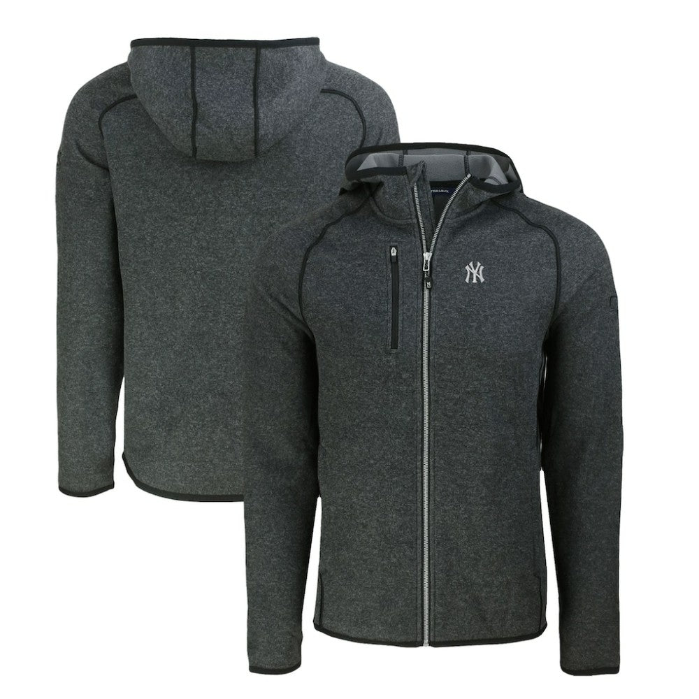 New York Yankees Cutter & Buck Mainsail Full-Zip Hooded Jacket - Heather Charcoal - MLB Discount