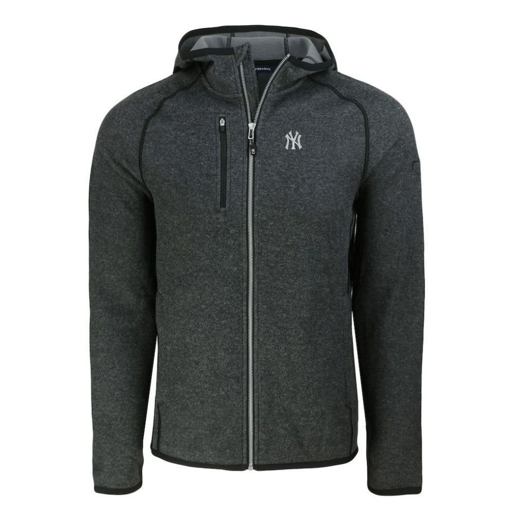 New York Yankees Cutter & Buck Mainsail Full-Zip Hooded Jacket - Heather Charcoal - MLB Discount