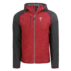 Philadelphia Phillies Cutter & Buck Mainsail Full-Zip Hooded Jacket - Heather Charcoal/Red - MLB Discount