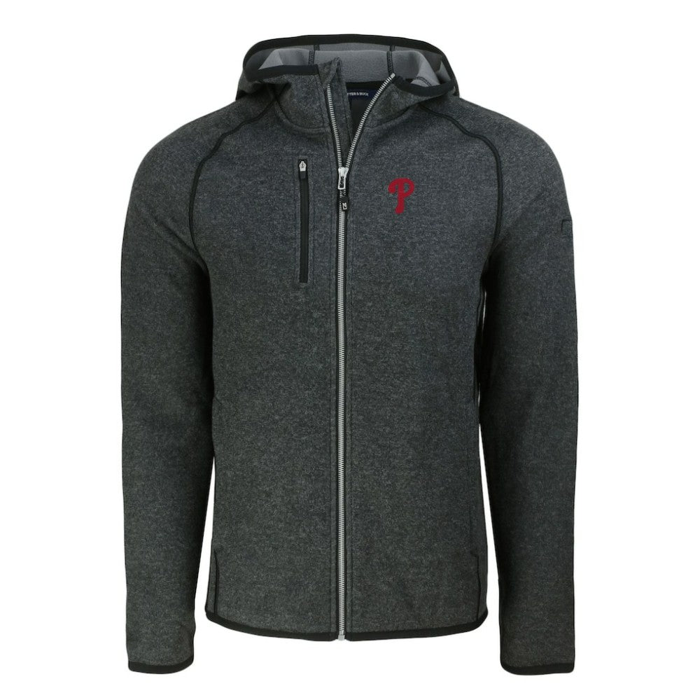 Philadelphia Phillies Cutter & Buck Mainsail Full-Zip Hooded Jacket - Heather Charcoal - MLB Sale