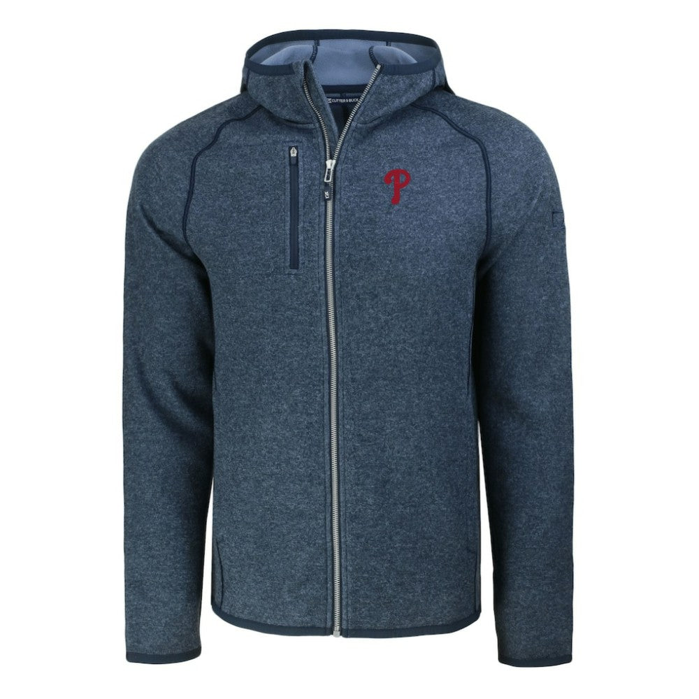 Philadelphia Phillies Cutter & Buck Mainsail Full-Zip Hooded Jacket - Heather Navy - MLB on Sale