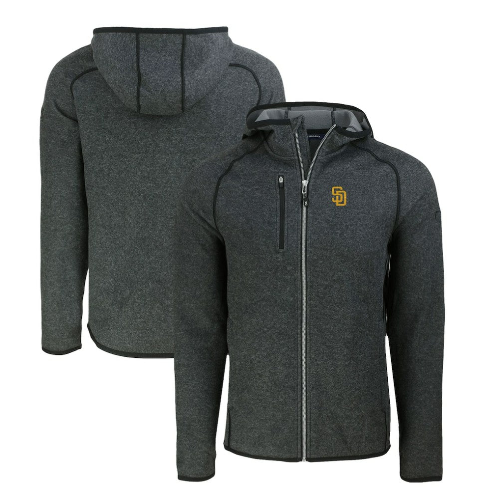 San Diego Padres Cutter & Buck Mainsail Full-Zip Hooded Jacket - Heather Charcoal - MLB Sale