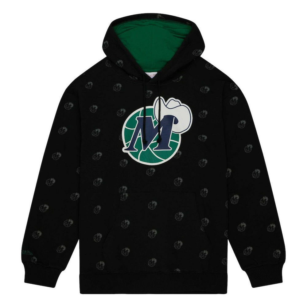 Dallas Mavericks Hardwood Classics Allover Print Pullover Hoodie for sale Black | Mitchell & Ness online