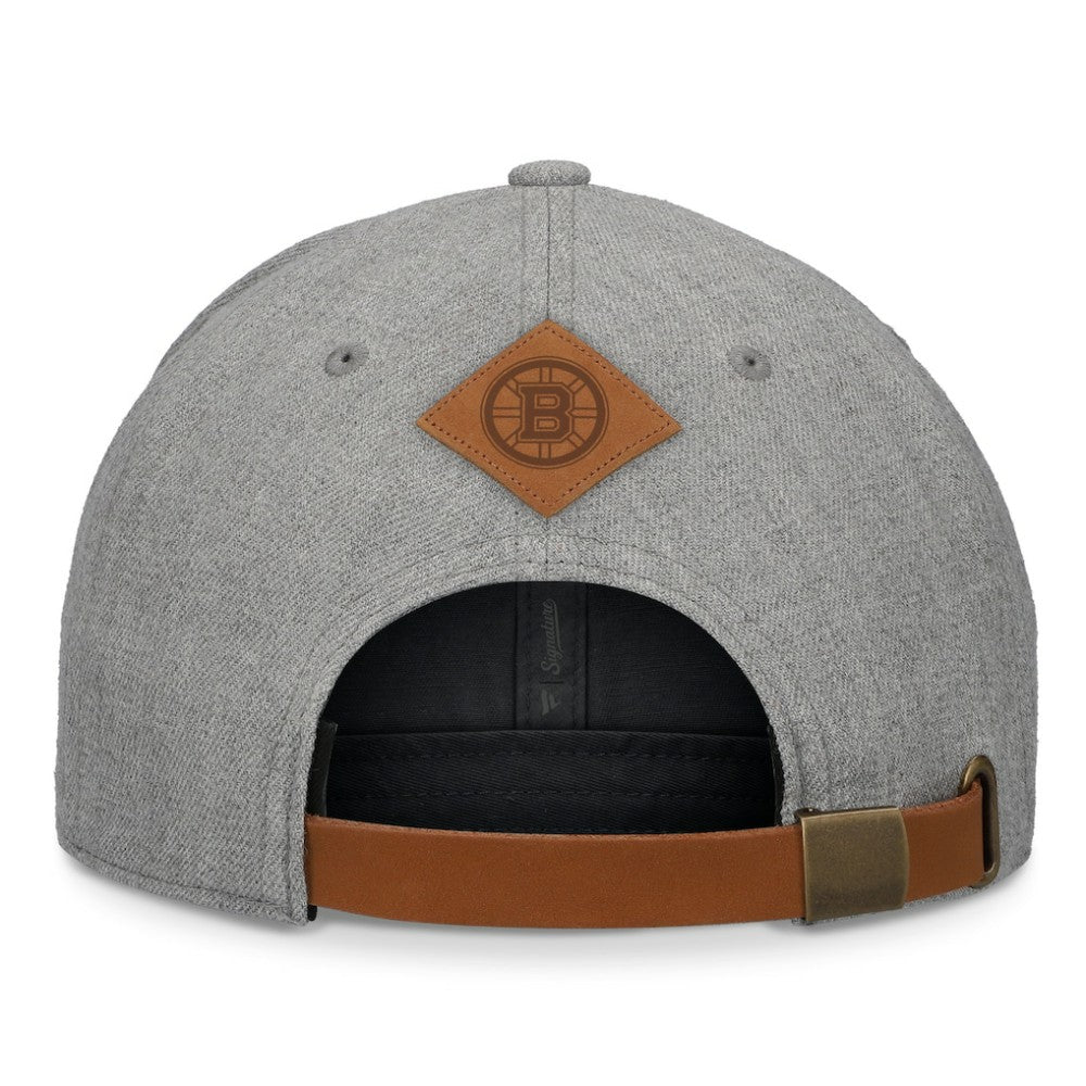 Boston Bruins Fanatics Elements A-Frame Leather Strapback Hat - Heather Gray - NHL 200496199