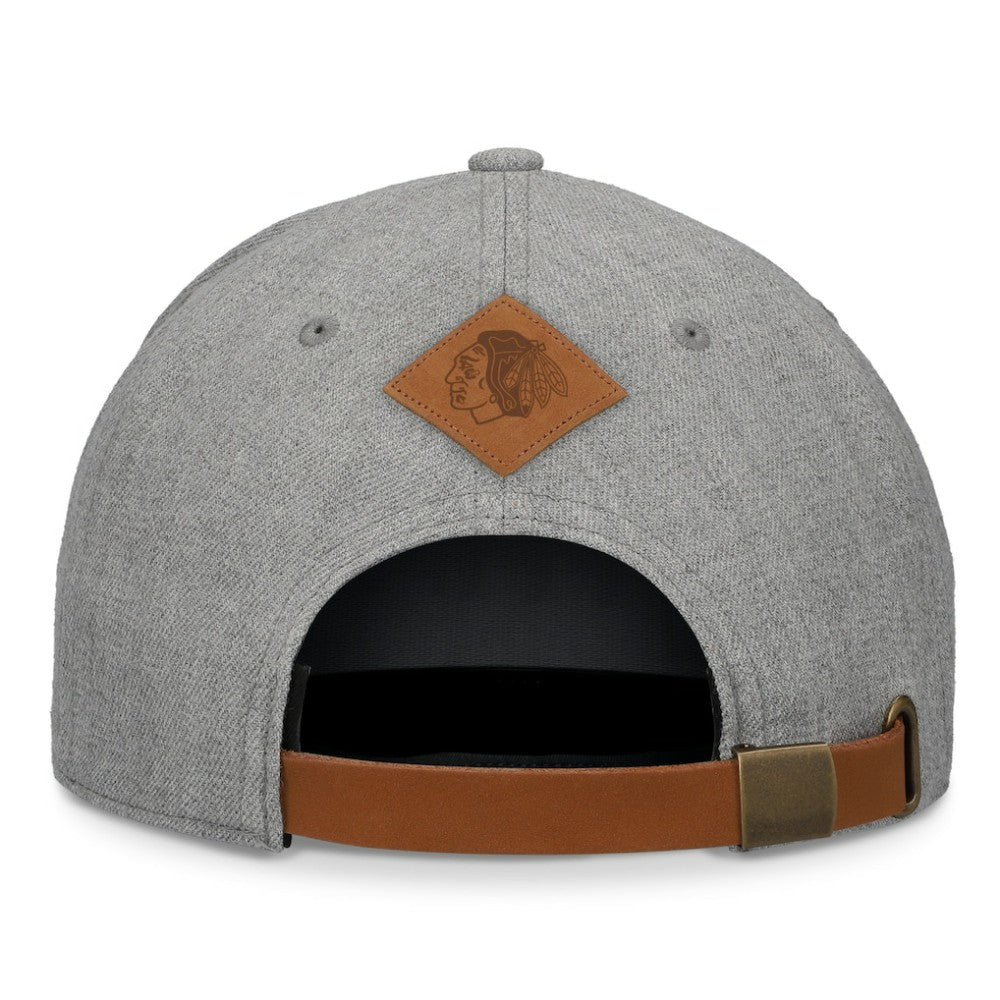 Chicago Blackhawks Fanatics Elements A-Frame Leather Strapback Hat - Heather Gray - NHL 200496202