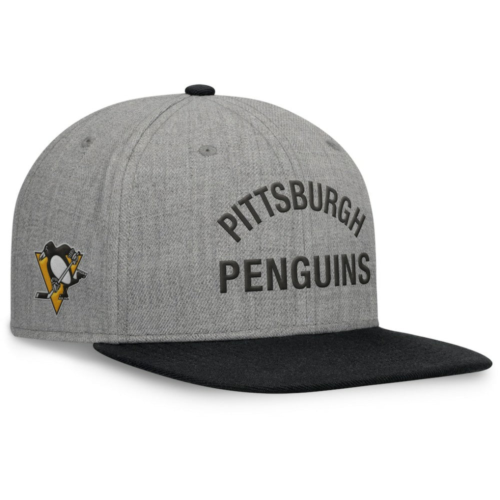 Pittsburgh Penguins Fanatics Elements Flat Brim Leather Strapback Hat - Heather Gray - NHL 200496204