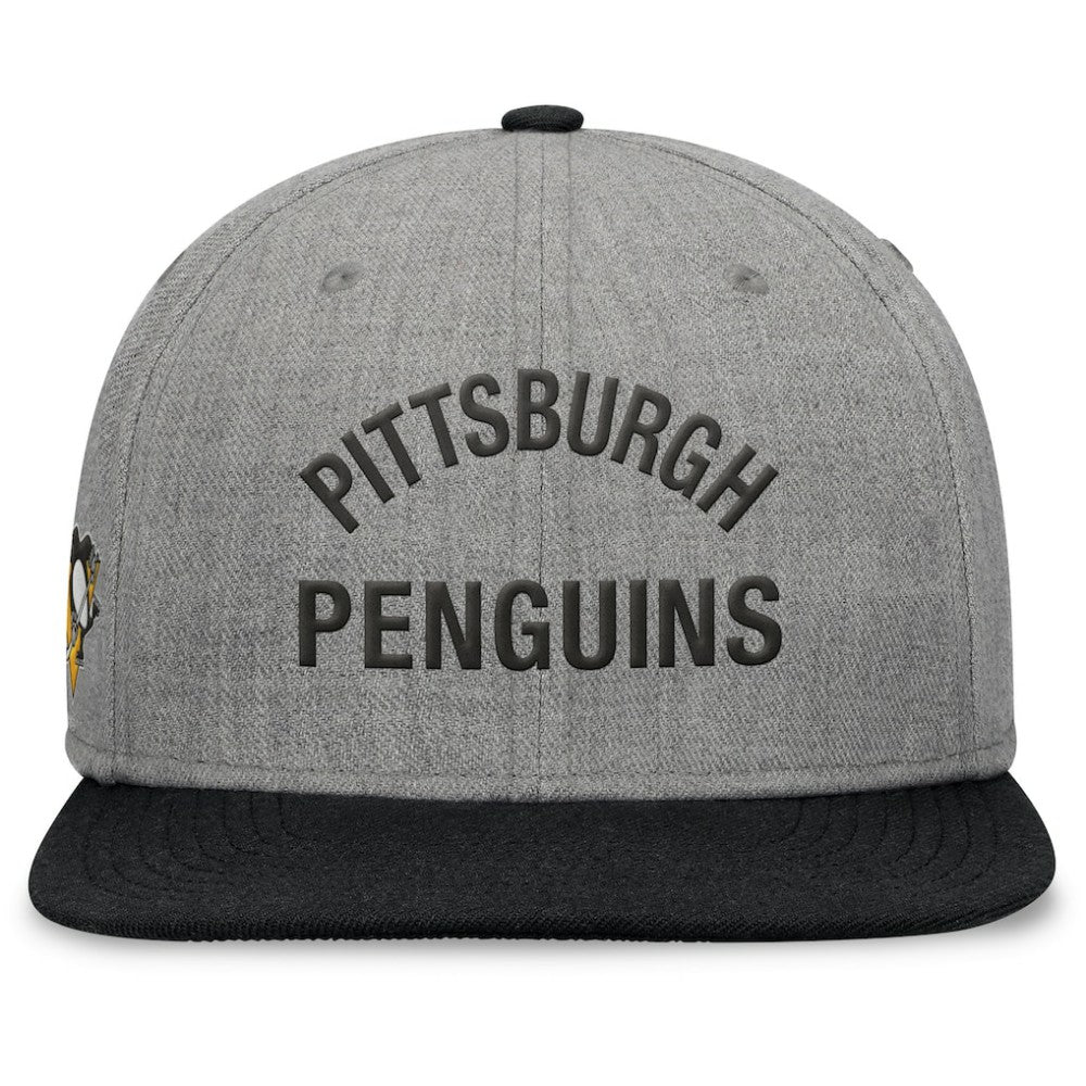 Pittsburgh Penguins Fanatics Elements Flat Brim Leather Strapback Hat - Heather Gray - NHL 200496204