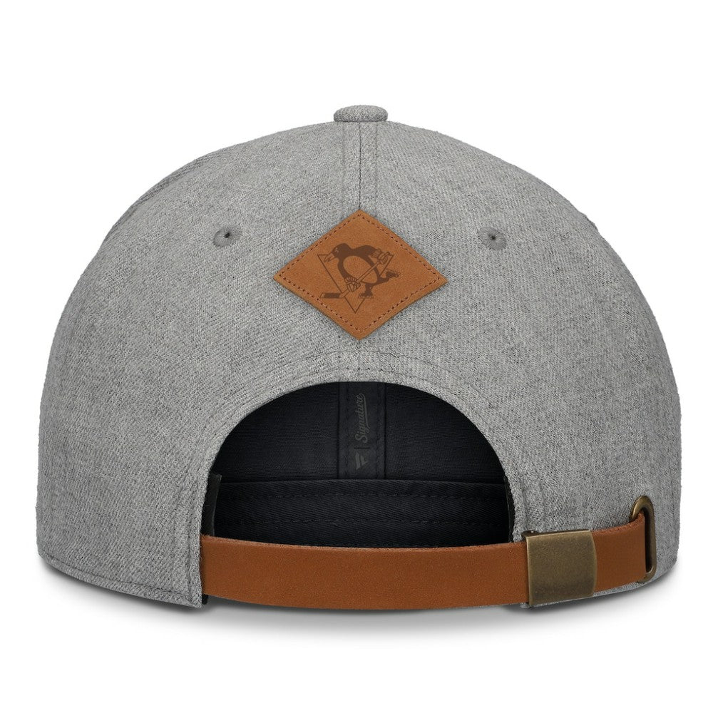 Pittsburgh Penguins Fanatics Elements A-Frame Leather Strapback Hat - Heather Gray - NHL 200496211