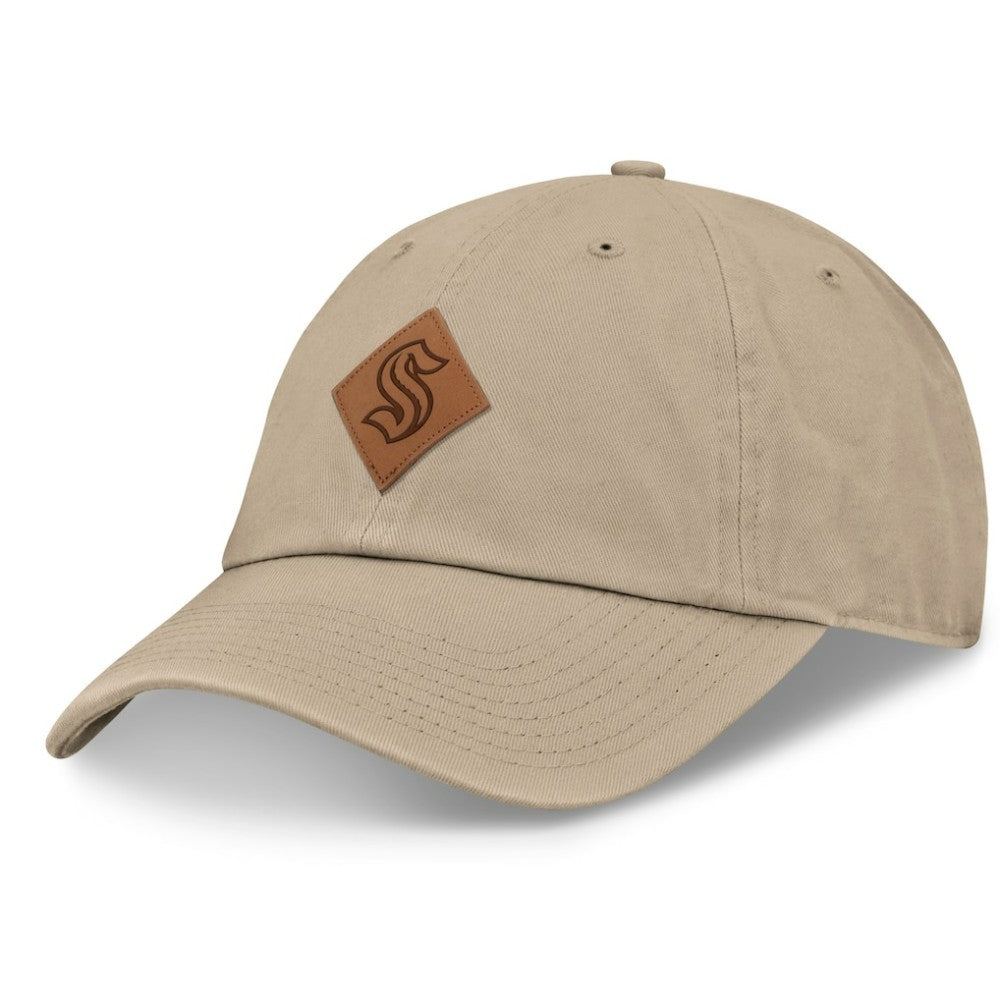 Seattle Kraken Fanatics Elements Unstructured Patch Leather Strapback Hat - Khaki - NHL 200496230